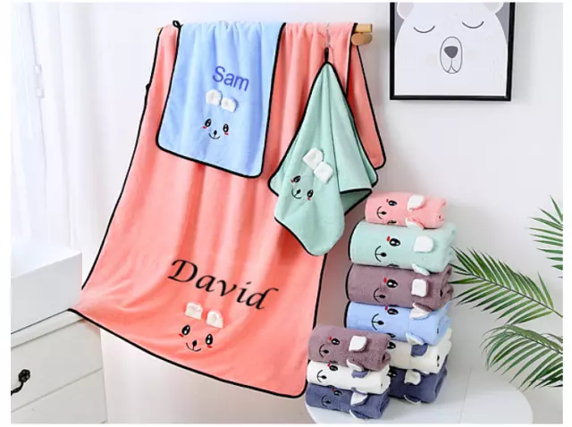 Personalised Embroidered with Cute Rabbit Ears Microfiber bath beach towel