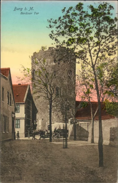 Ansichtskarte Burg (bei Magdeburg) Straßenpartie am Berliner Tor 1913 2