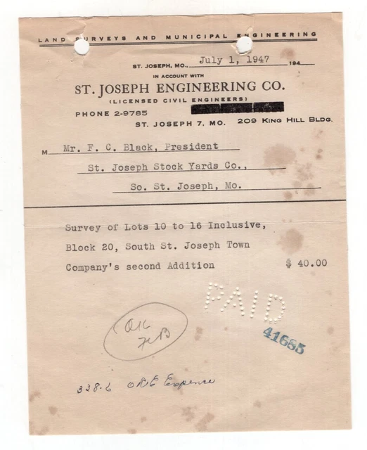 1947 RECHNUNG, ST. Joseph Engineering Co., St. Joseph, Missouri EUR 2,75 PicClick DE