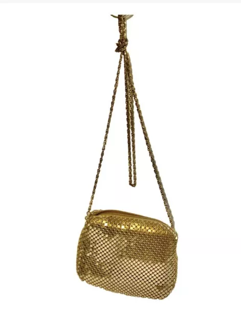Vintage Gold Metal Mesh Cross Body Evening Small Bag Purse Clutch Chain  6x4x2”