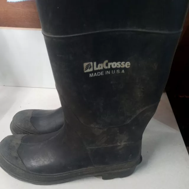 LACROSSE BLACK RUBBER Work Rain Boots Mens Size 11 Waterproof Made in ...