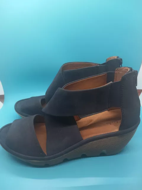 CLARKS CLARENE GLAMOUR Black Nubuck Wedge Sandals Size 4.5 D