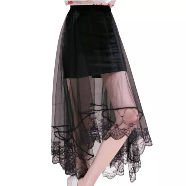 Women's Black Mesh Skirt Short Skirts Smocked Dress for