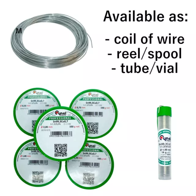 Lead Free Solder Wire - Ø 0.25 / 0.38 / 0.5 / 0.7 / 1.0 / 1.5 / 2.0 / 3.0 mm
