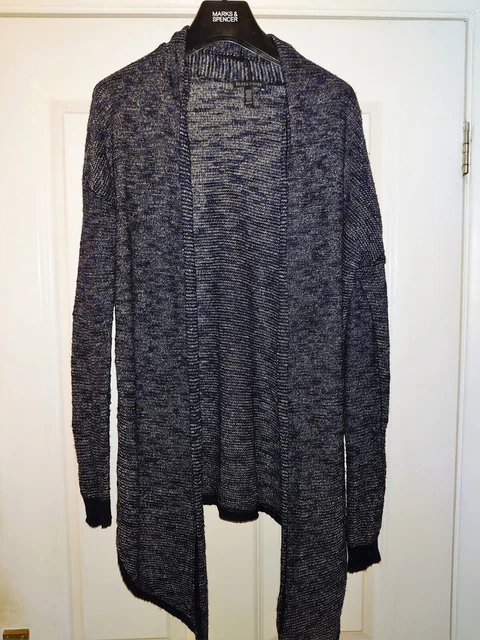EILEEN FISHER blau Melange weiche Leinenmischung drapierte Strickjacke XSGB 8 10