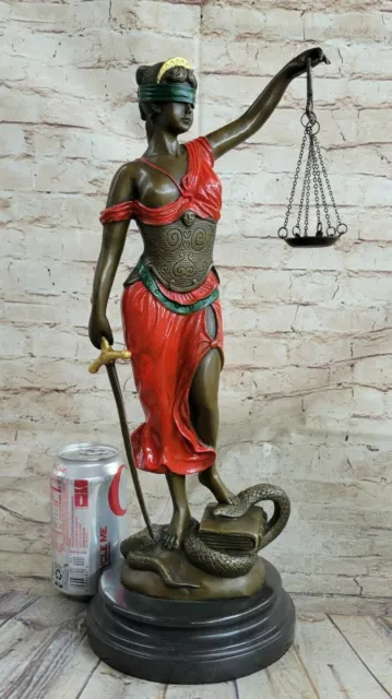 Blind Justice Law Lady Échelle Bronze Sculpture Figurine Nu Art Statue Red Solde