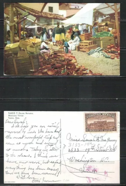 AK PPC MEXICO 🇲🇽 POSTCARD TAXCO Mercado to Washington USA ca 1960 Top