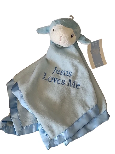 PRECIOUS MOMENTS BABY Blanket Lovey Jesus Loves Me Blue Lamb Satin Security NEW 27.93 PicClick