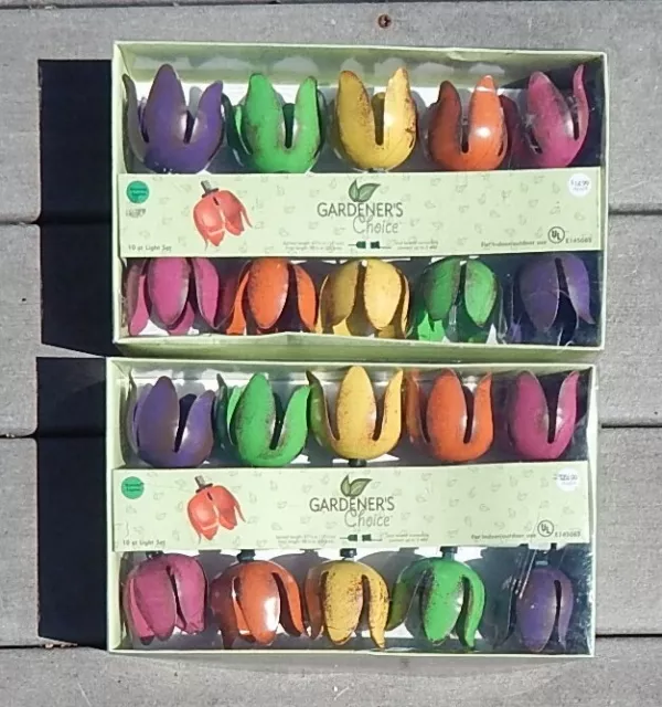 TULIPS FLORAL Novelty Lights,  2 sets Vtg Gardener's Choice 10-ct Indoor Outdoor