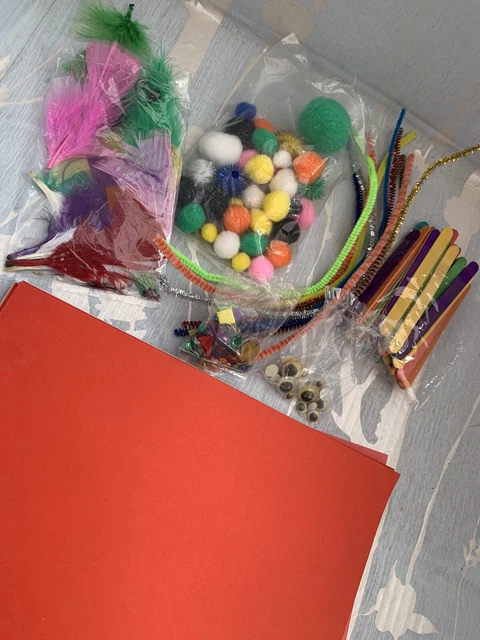 Job Lot Vintage Craft Items And Paper Feathers Sequins Pipecleaners Etc