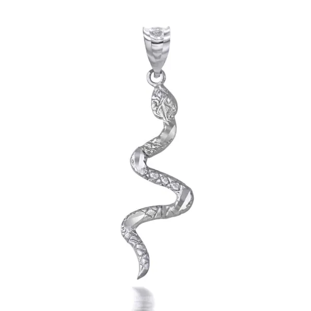 White Gold Serpent Snake Animal Charm Pendant Necklace