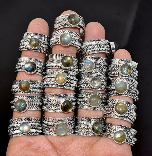 Venta al por mayor, lote a granel, anillos de labradorita, anillo chapado...