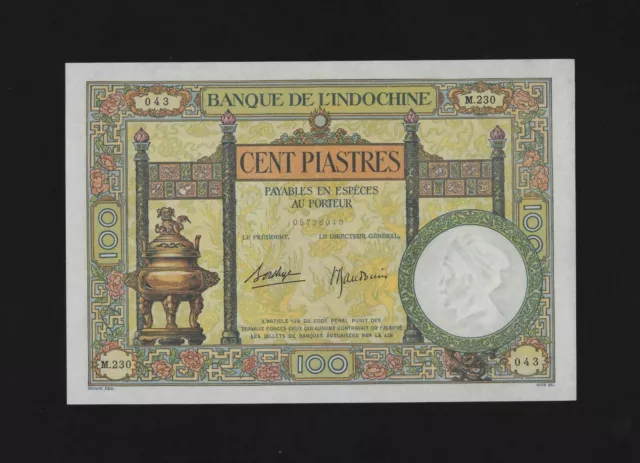 French Indochina  100 Piastres  1936 - 1939 P-51 Au-Unc