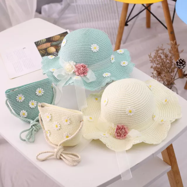 Sunhat Purse Wide Brim Uv Protection Bow Girl Straw Hat Bag Durable