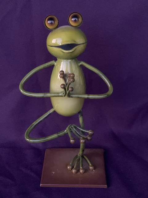UNIQUE Sculpture Yoga Hindu Green Frog Metal ZEN Pose NAMASTE namasta ❤️sj7m 2