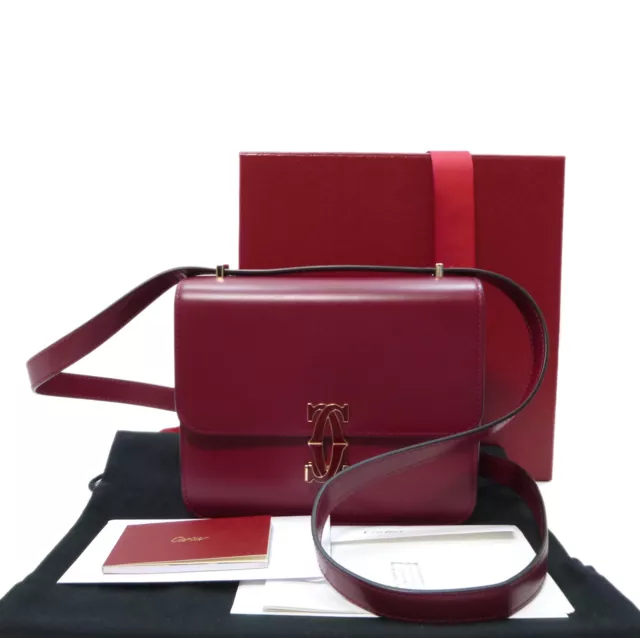 Auth Cartier SHOULDER BAG MINI DOUBLE C DE CARTIER Cherry Red CrossBody 36631907