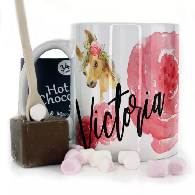 Personalised Mug & Milk Chocolate Stirrer Gift Custom Initial Palomino Horse