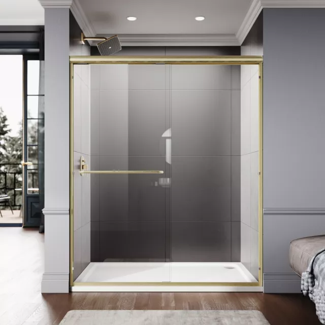 Sliding Shower Door 58.5"-60" W x 72" H Semi-Frameless Shower Enclosure in Gold