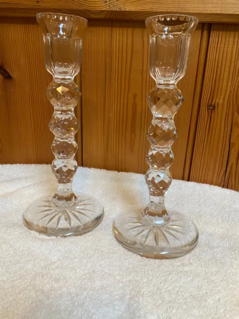 Pair Of Antique Facet Cut Glass Candlesticks