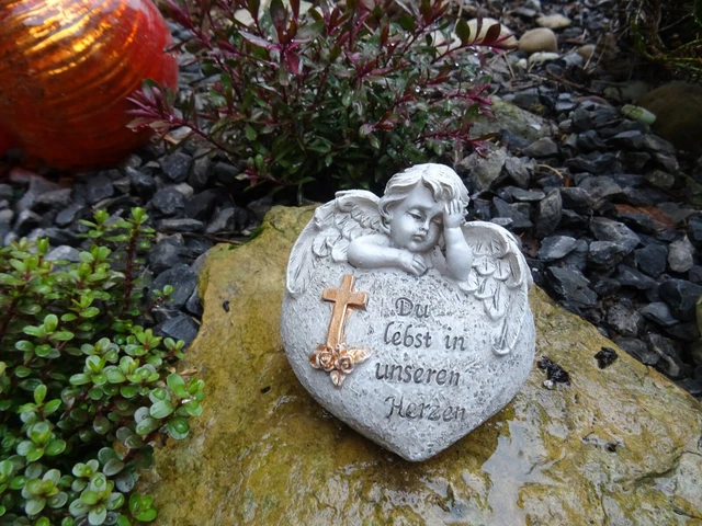 Radami Grabherz Aus Steinguss – 'Du Fehlst Uns' Mit Kreuz & Rose, Antik Weiß, Ca. 8x9,5x5 Cm