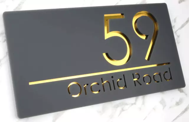 Contemporary Laser Cut House Sign Matt Gray Door Numbers Address Plaque Number