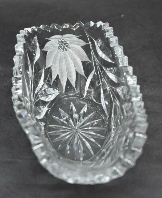Powelton Cut Glass Poinsettia Small Oval Bowl American Brilliant Period 4