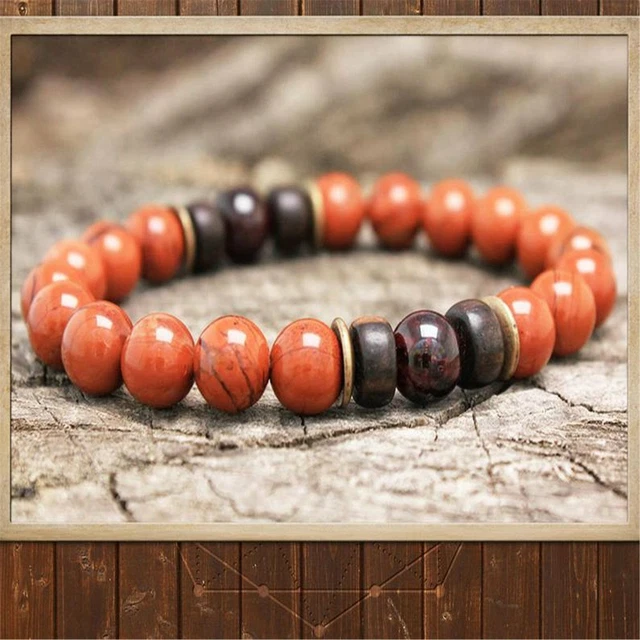 8mm Red Jasper Beads Handmade Bracelet 7.5inch Mala Cuff Prayer Chakra