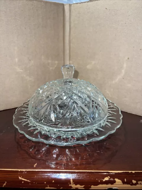 Round Covered Butter Dish | Pres Cut Glass by Anchor Hocking | Pineapple Design