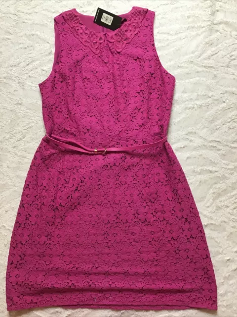 New BNWT Oasis Pink Lace Lined Belted Sleeveless Dress - Sz 14