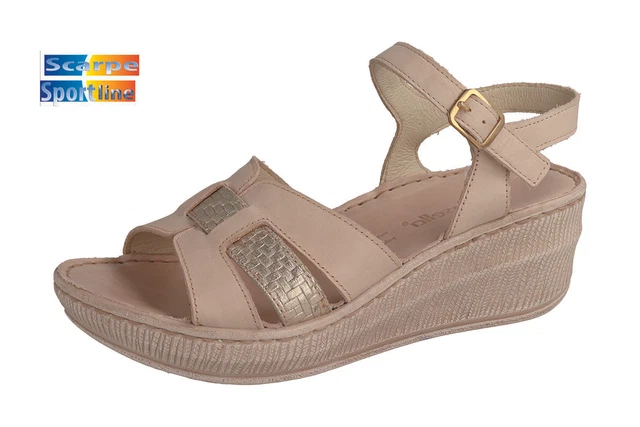 Riposella ILENIA W00001 Beige Sandales Femmes Véritable Cuir Compensé
