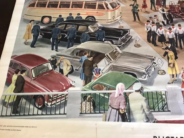 Rollkarte AUTOMOBIL Ausstellung russisch Oldtimer 1950er Jahre Tschaika Plakat