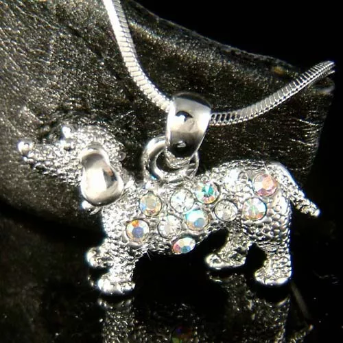 3D Mini Dachshund Welpe Doxie Hot Hund mit Swarovski Kristall Halskette Juwelen