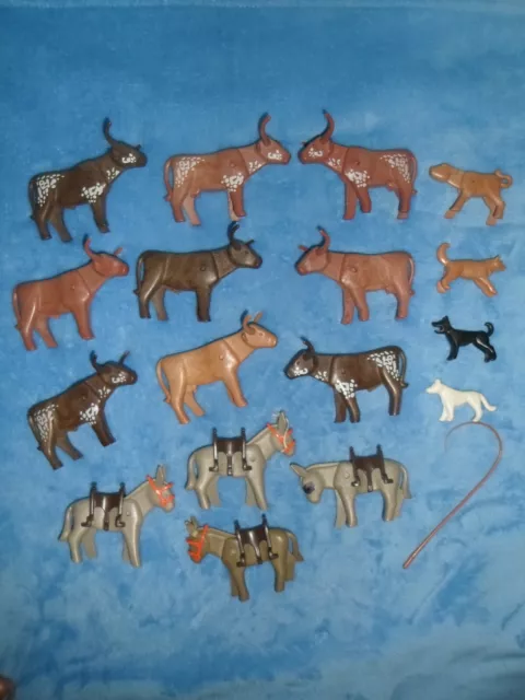 Konvolut - Playmobil - 9 x Longhorn / Rind / Kuh dazu 4 Esel / 3 Hunde
