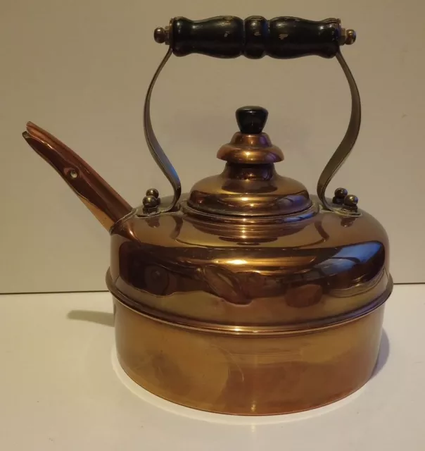 Antique Vintage Simplex Patent Whistling Kettle Solid Copper Wooden Handle Good