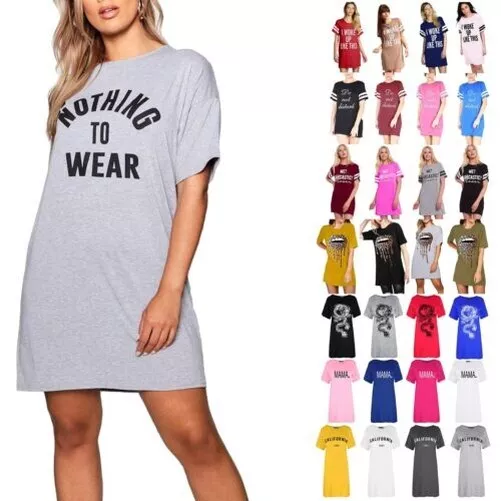 Donne Nothing To Abbigliamento Tunica Pullover Oversize Largo T Shirt Mini Abito