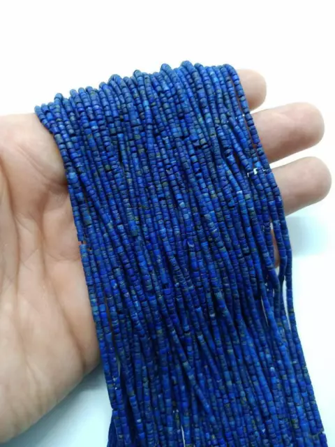 3 Strands of Afghan Natural Heishi Tube Beads Lapis Lazuli 2mm Untreated Undyed