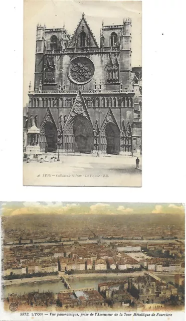 2 CPA cartes postales anciennes  vue de LYON  cathédrale St jean