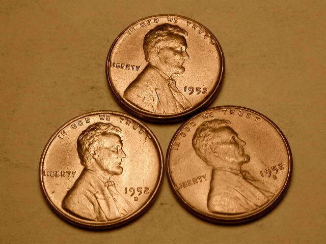 1952-P-D-S Gem BU Uncirculated Red Wheat Cents!! SUPERB!! Nice!!!BEAUTIFUL!!#105