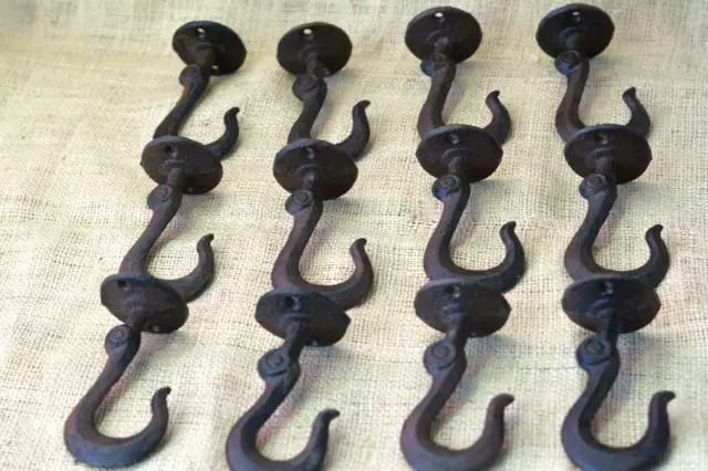 12 Ceiling Hooks Hanging Plant Hook Rustic Cast Iron 4 1/2" Coat Tow Chain Roof