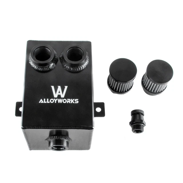 2.0L 2x 12AN Oil Breather Catch Tank+ Filter+ Drain Aluminium Universal CPA