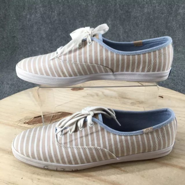 Keds Sneakers Womens 11 Beige Champion Stripe Slip On Lace Up Canvas Casual 2