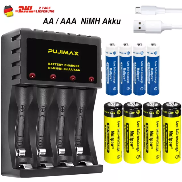 4X AA/AAA Akku 2600Mwh 1,2V Nimh Wiederaufladbare Akkus+1-4A Batterien Ladegerät