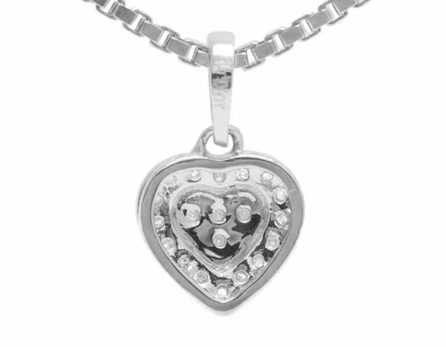 Chaîne pendentif amour double cœur en or blanc 10 carats pour femmes, 10 ct 13 mm 2