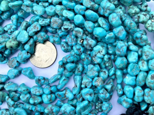 Natural Morenci Turquoise Potato Pebble Beads 18” Strands 80 Carats Each