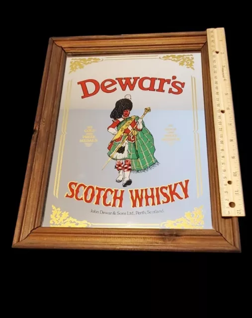 10¾ x 13½" Dewars Scotch Whisky Mirror With Wood Frame Made In Britain