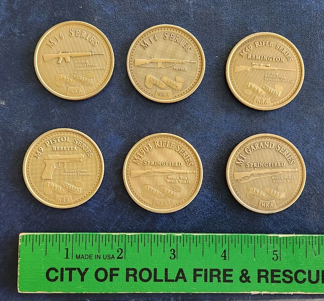 6 NRA CLASSIC Collectors Series Coins-M16-M14-M40-M9-M1903 Springfield