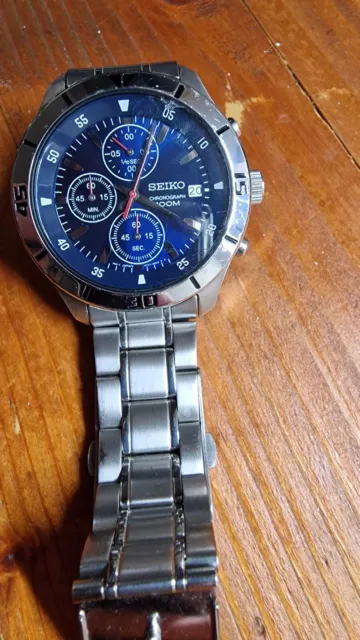 Seiko 4T57 00A0 chronograph blue dial watch Spare or repair