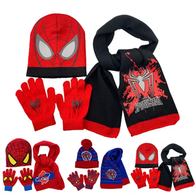 Marvel Kids Boy Toddler Spiderman Avengers Skull Beanie Cap Hat Gloves Scarf Set