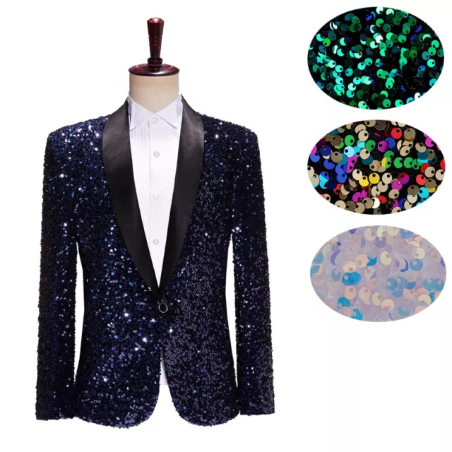 Giacca blazer uomo glitter tuta paillettes risvolto un bottone cena ballo chic