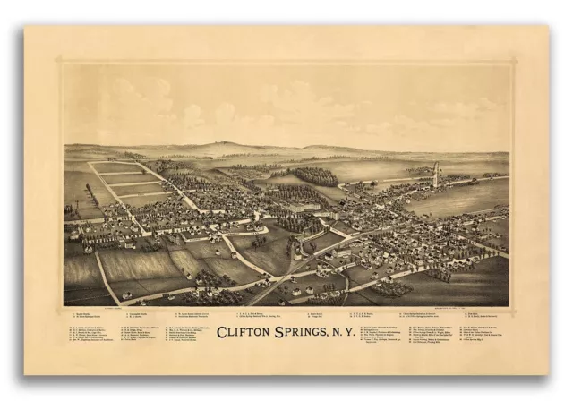 Clifton Springs New York 1892 Historic Panoramic Town Map - 24x36